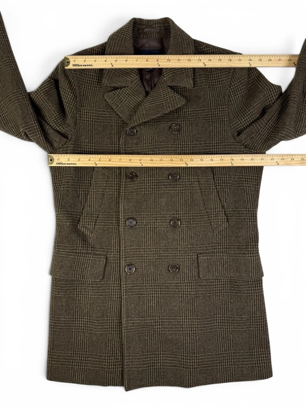 Banana Republic Heritage Brown Plaid Double Breasted Wool Peacoat M